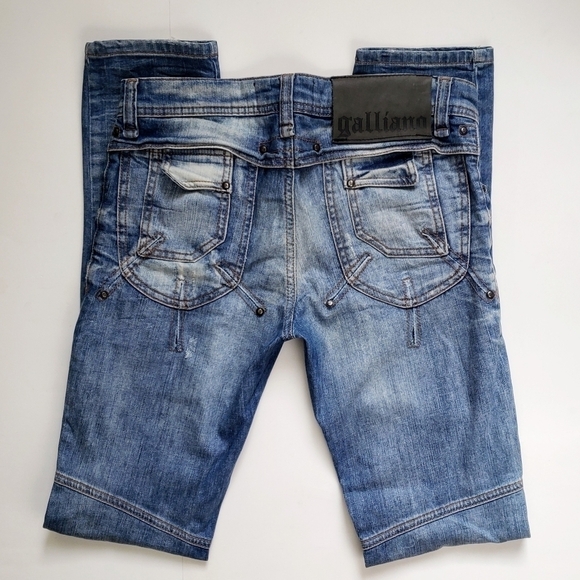 John Galliano Slim Skinny Jeans Studded Distressed Light Wash Italy Size 30 - Picture 5 of 11